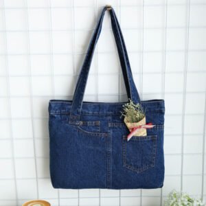 Denim Shoulder Bag Tote-LYMY-002-Dark blue
