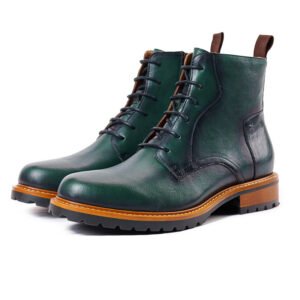 Dark Green-Genuine Leather High-Top Combat Boots