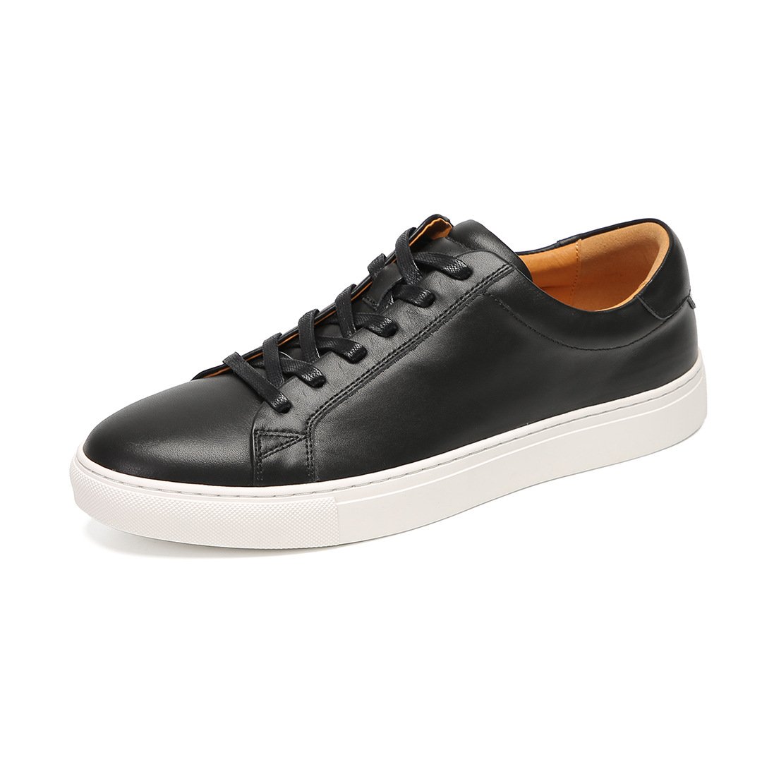 Minimalist Breathable Leather Sneakers-Black Upper, White Sole