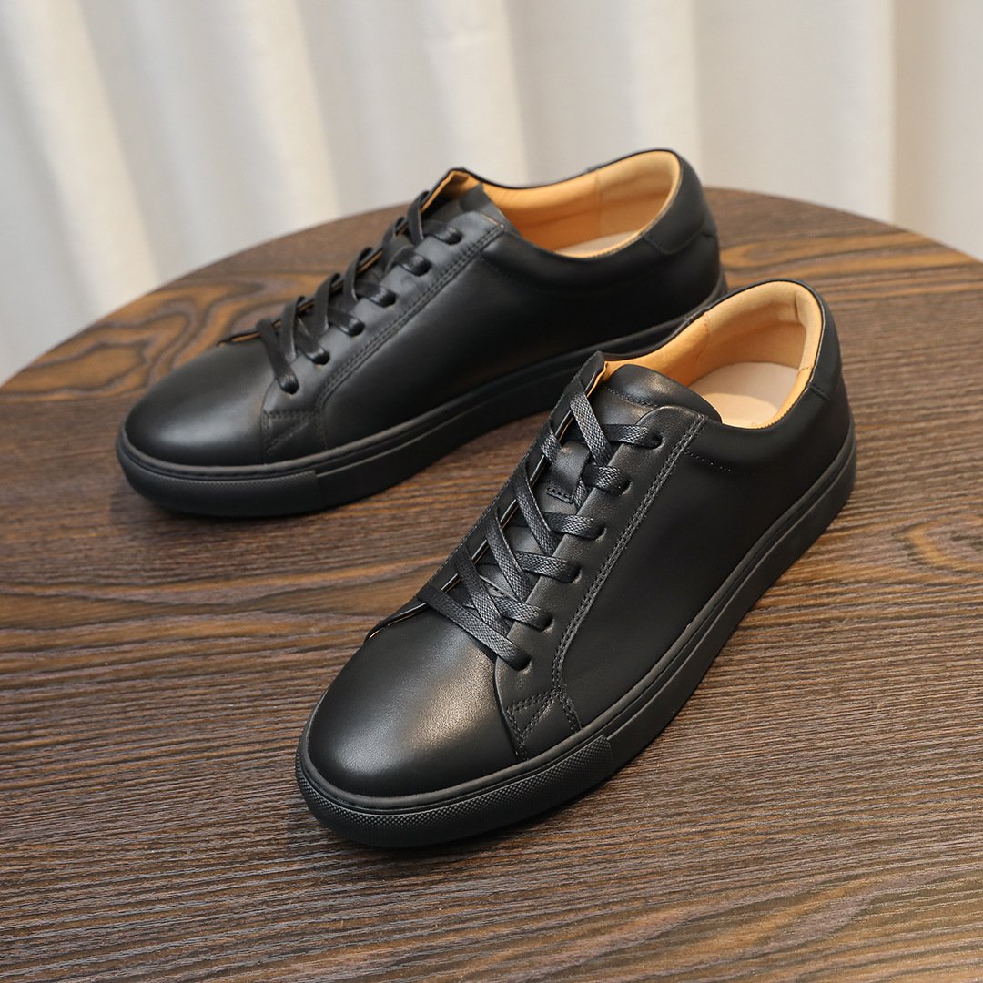 Minimalist Breathable Leather Sneakers-White-Pure Black-Black Upper, White Sole-10