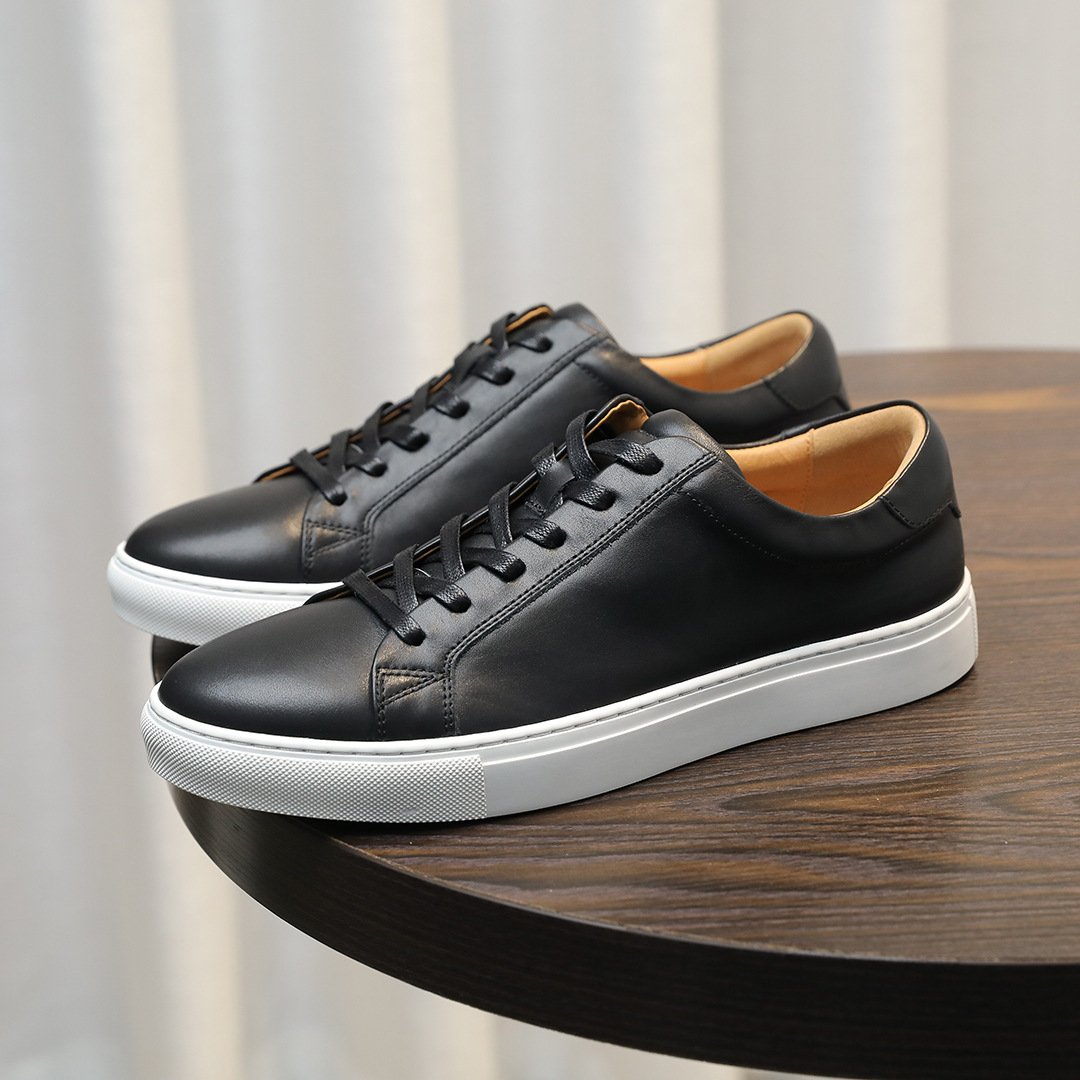 Minimalist Breathable Leather Sneakers-White-Pure Black-Black Upper, White Sole-11