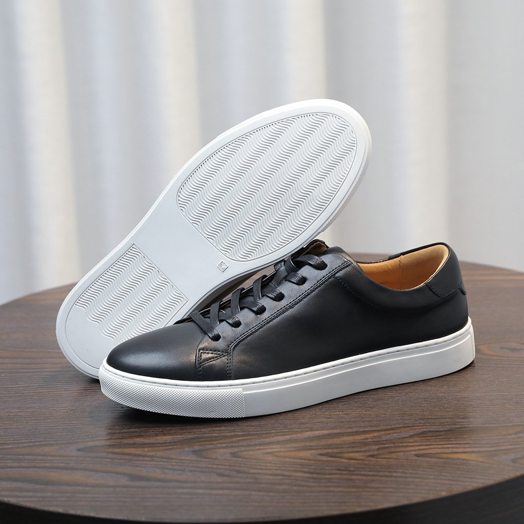 Minimalist Breathable Leather Sneakers-White-Pure Black-Black Upper, White Sole-12