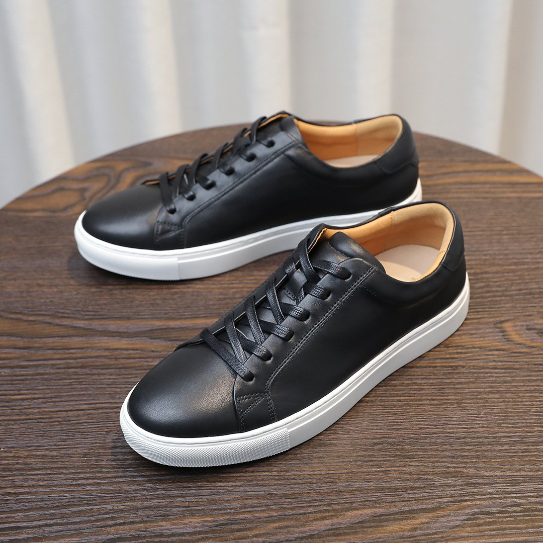 Minimalist Breathable Leather Sneakers-White-Pure Black-Black Upper, White Sole-13