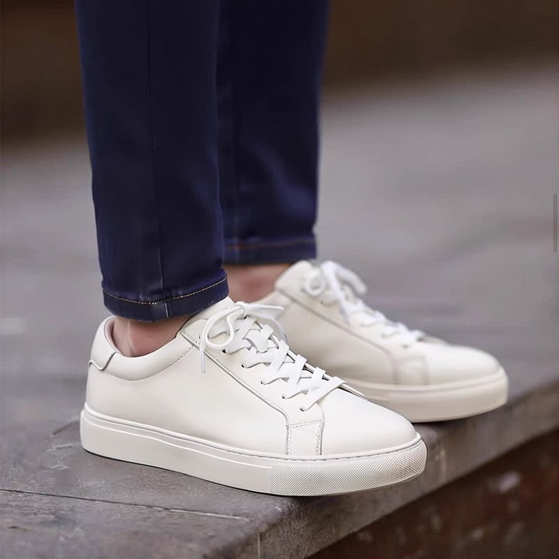 Minimalist Breathable Leather Sneakers-White-Pure Black-Black Upper, White Sole-2