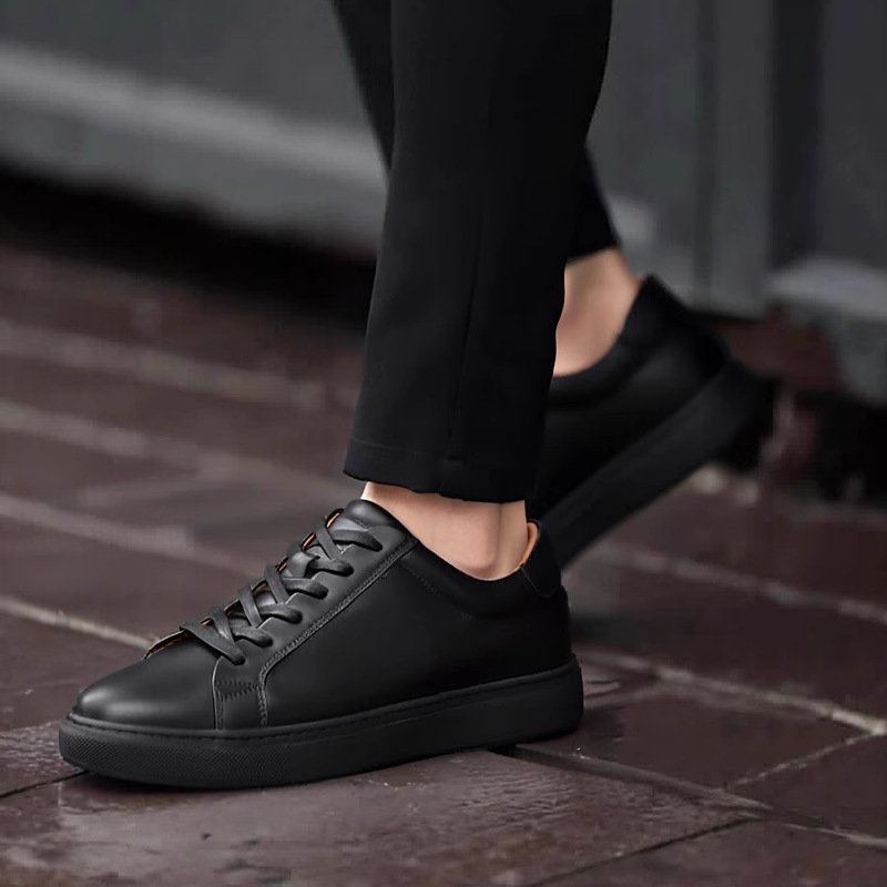 Minimalist Breathable Leather Sneakers-White-Pure Black-Black Upper, White Sole-3
