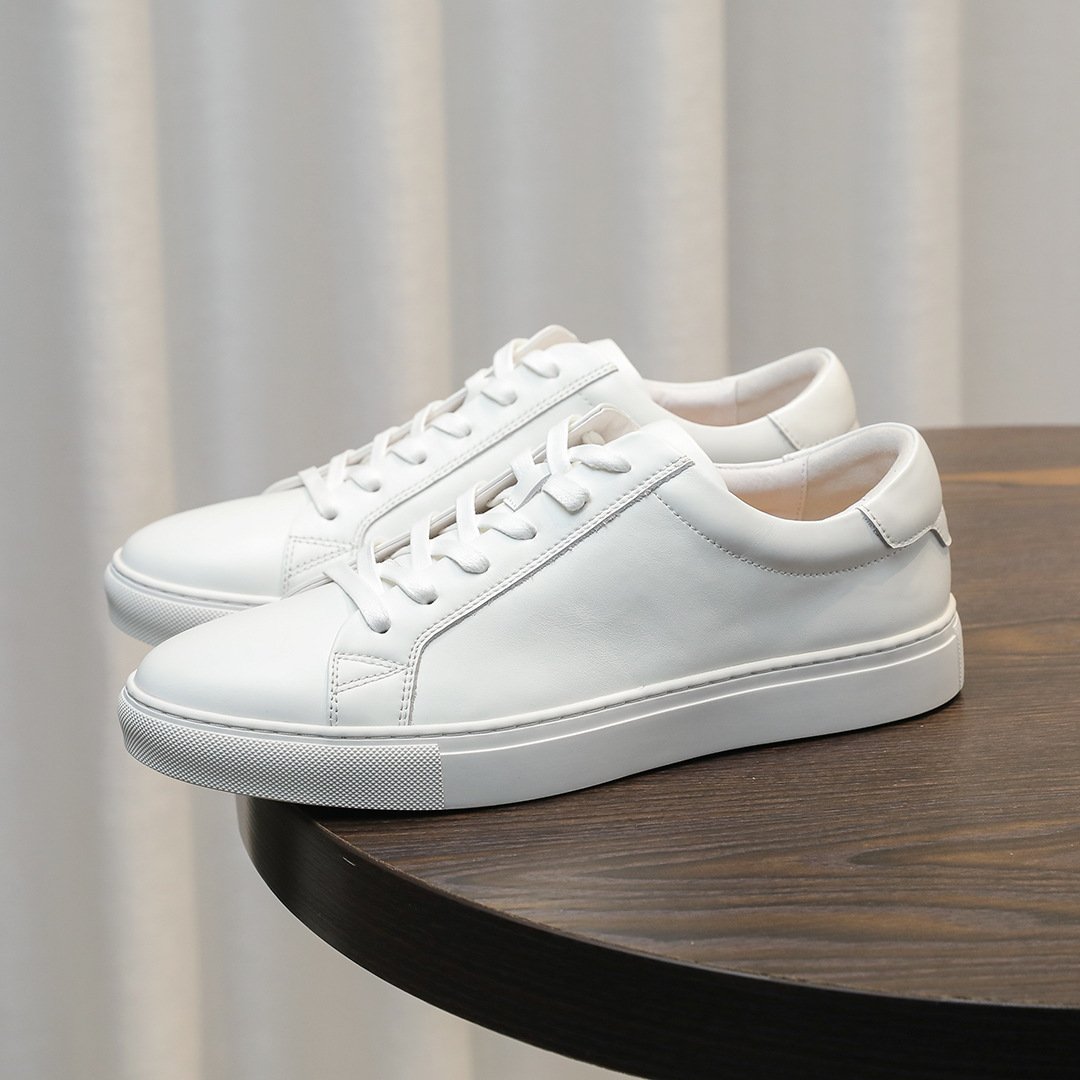 Minimalist Breathable Leather Sneakers-White-Pure Black-Black Upper, White Sole-5
