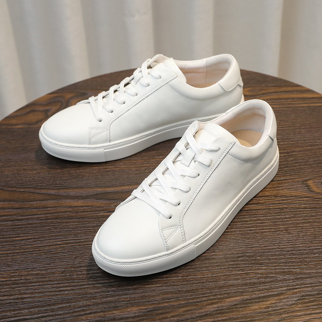 Minimalist Breathable Leather Sneakers-White-Pure Black-Black Upper, White Sole-7