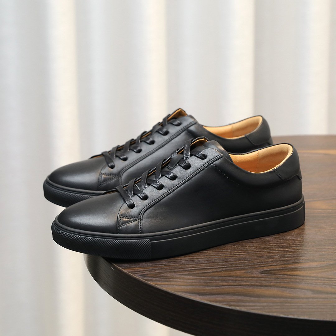 Minimalist Breathable Leather Sneakers-White-Pure Black-Black Upper, White Sole-8