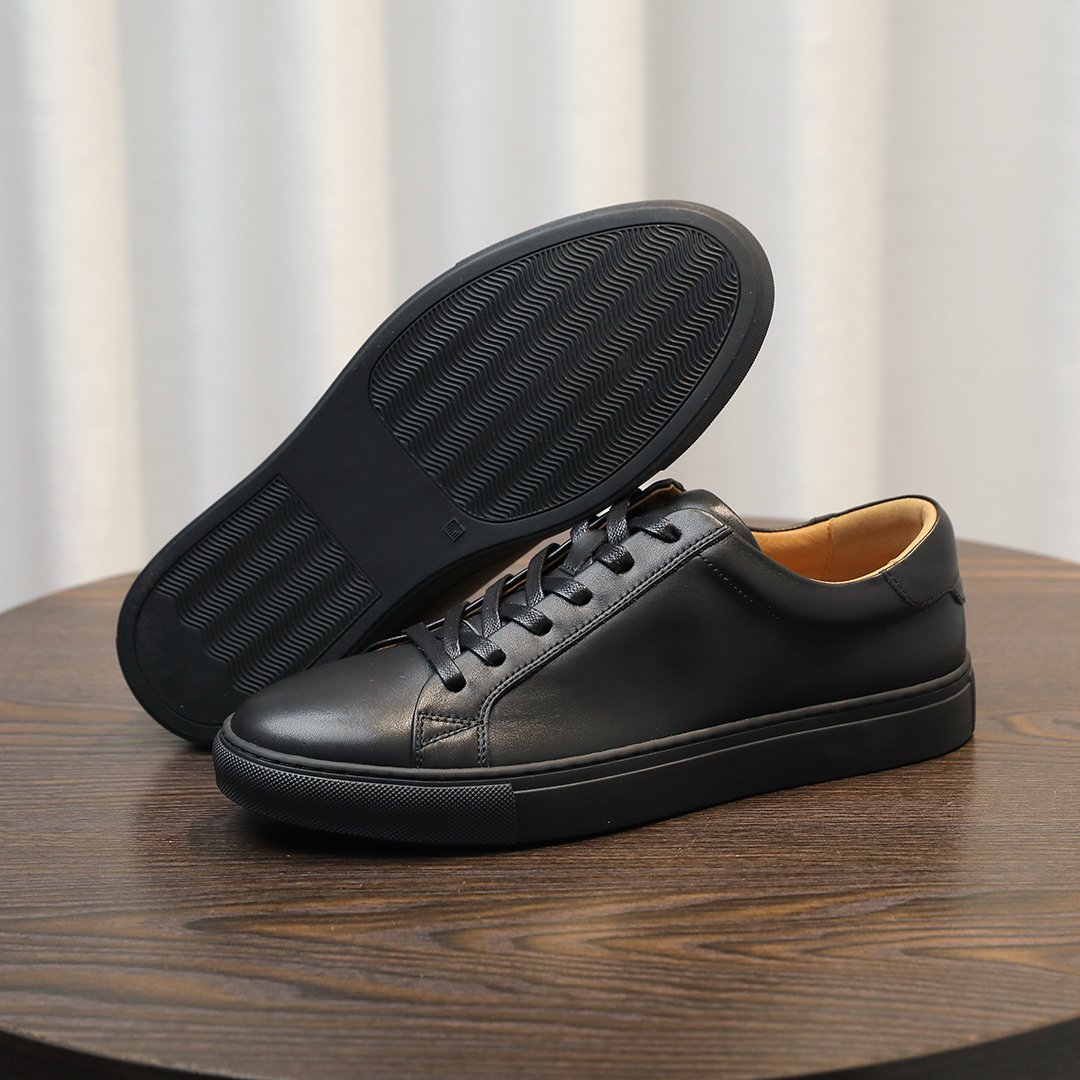 Minimalist Breathable Leather Sneakers-White-Pure Black-Black Upper, White Sole-9