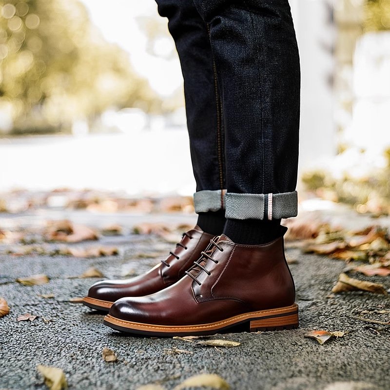 Retro Combat Boots-Dark Coffee-Brown-Black-6