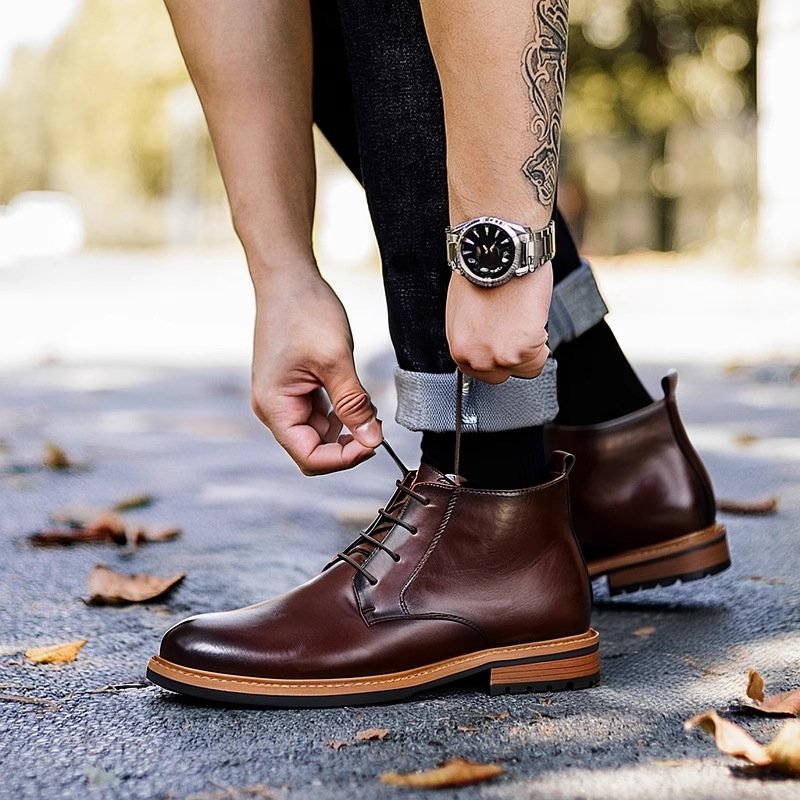 Retro Combat Boots-Dark Coffee-Brown-Black-7