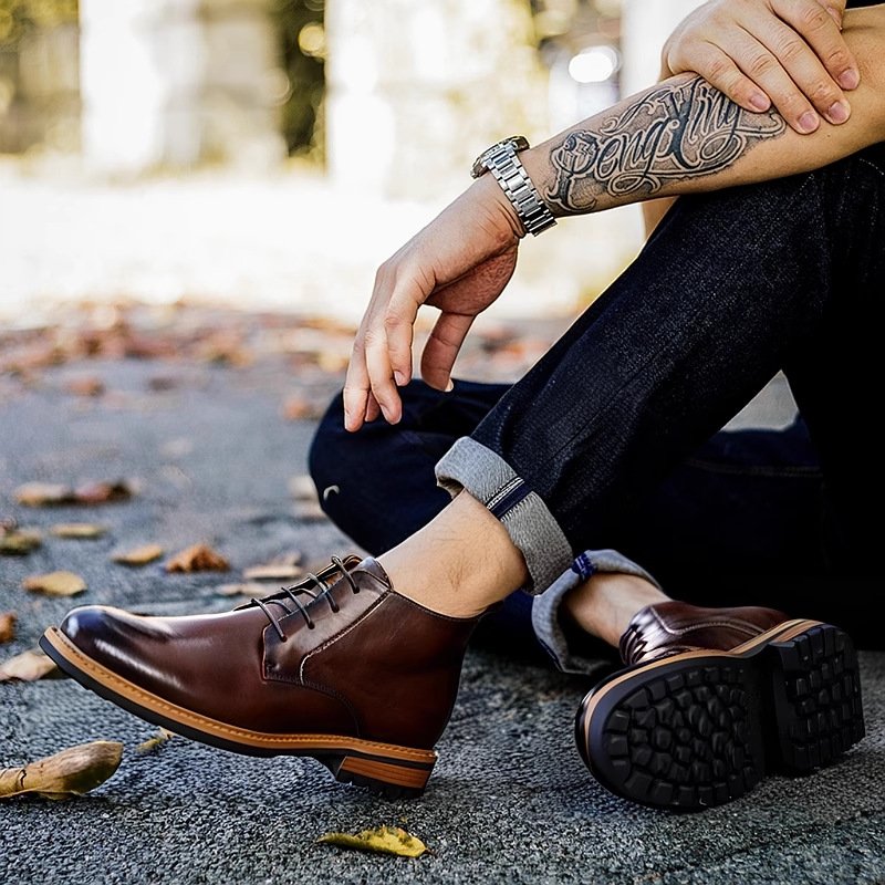 Retro Combat Boots-Dark Coffee-Brown-Black-8