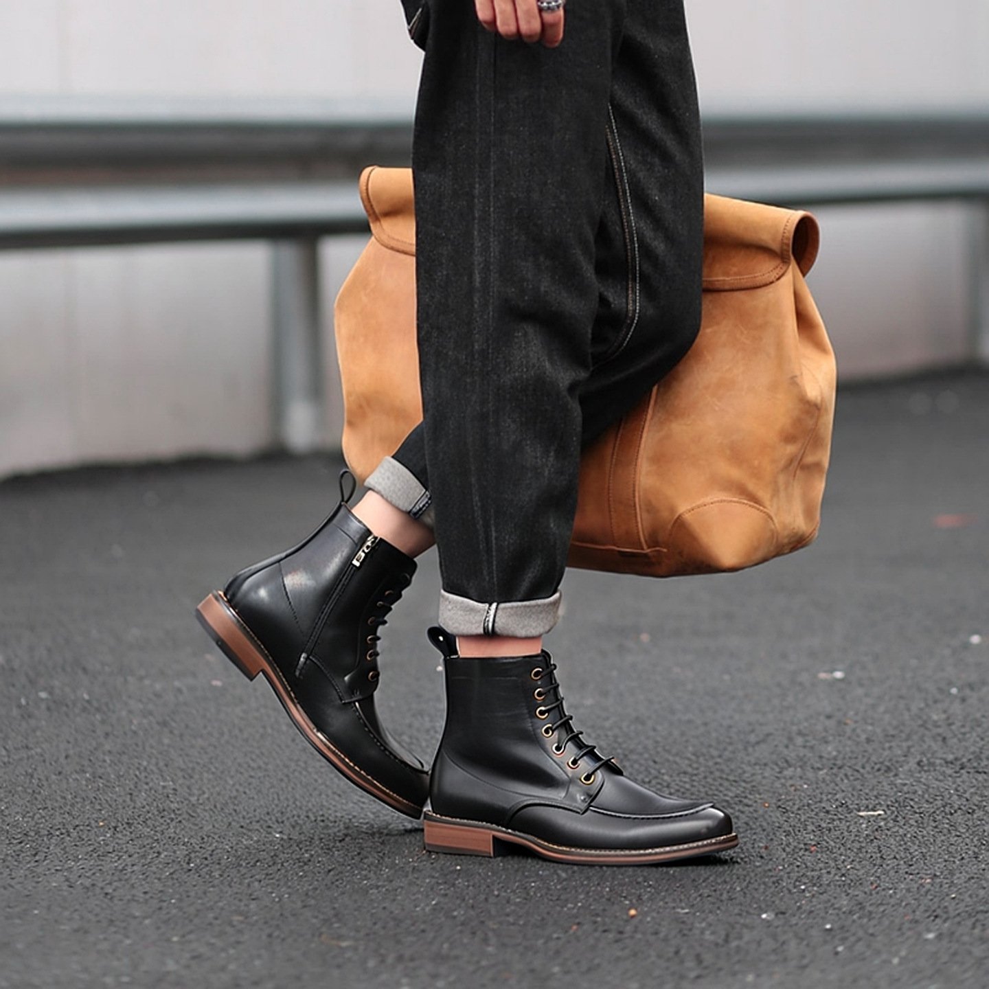 Side-Zip Combat Boots-Black-Brown-4