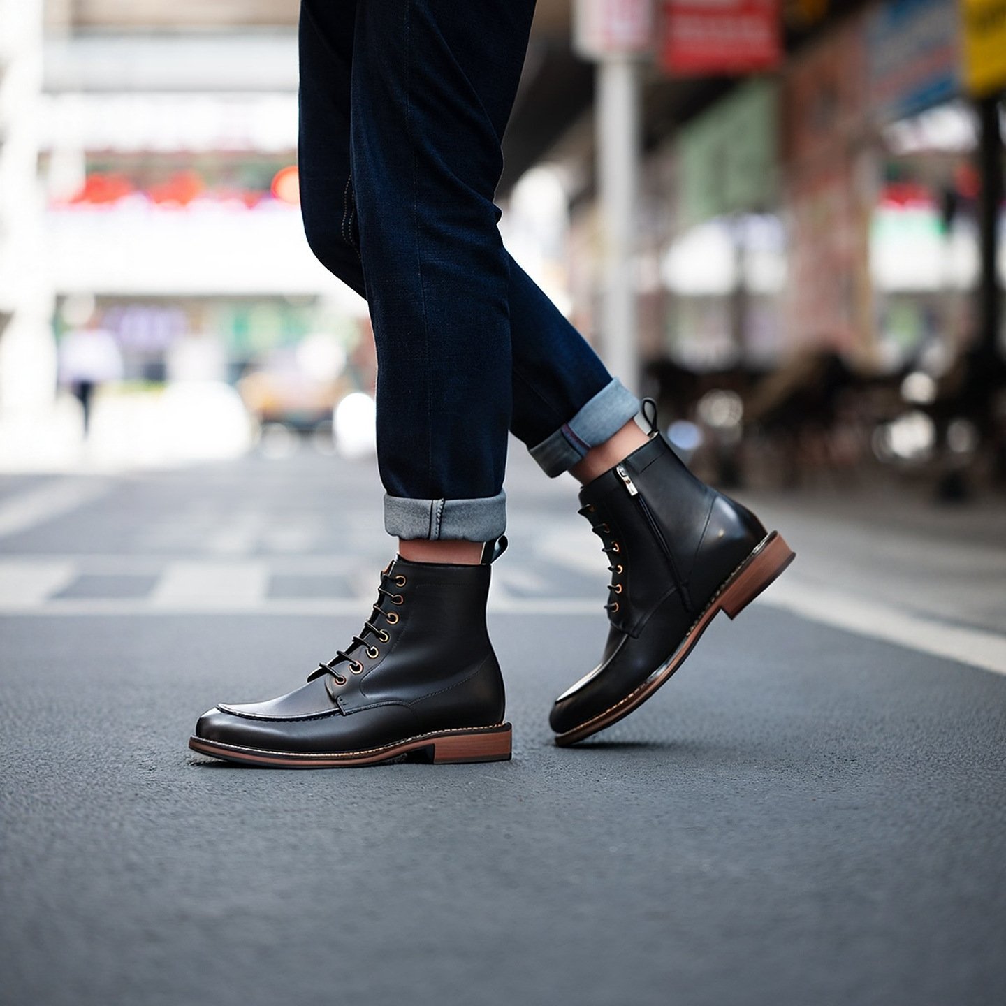 Side-Zip Combat Boots-Black-Brown-5