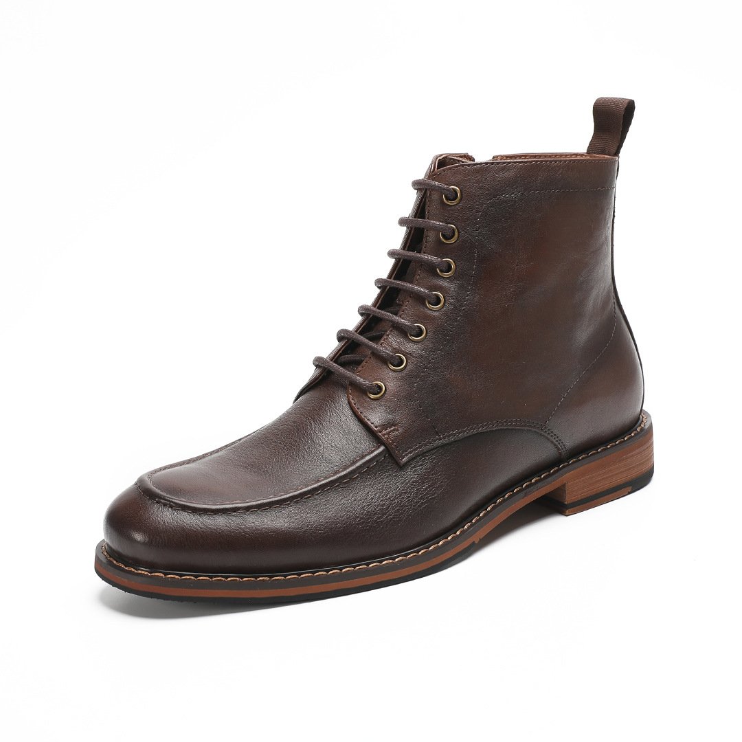 Side-Zip Combat Boots-Brown
